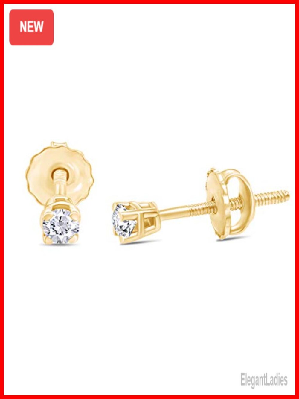 14k Gold Over Sterling Silver Diamond Solitaire Stud Earrings 4-Prong Screw Back